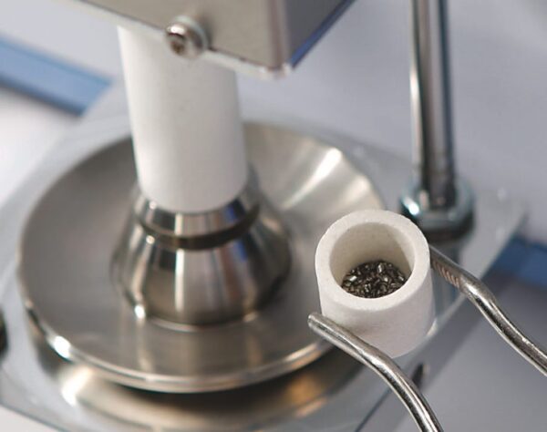 Bruker G4I Carbon Sulphur analyser crucible with sample